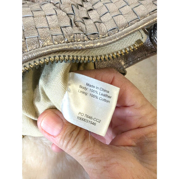 Elliott Lucca Metallic Woven Leather Hobo Shoulder Bag Champagne Bronze - Picture 9 of 13